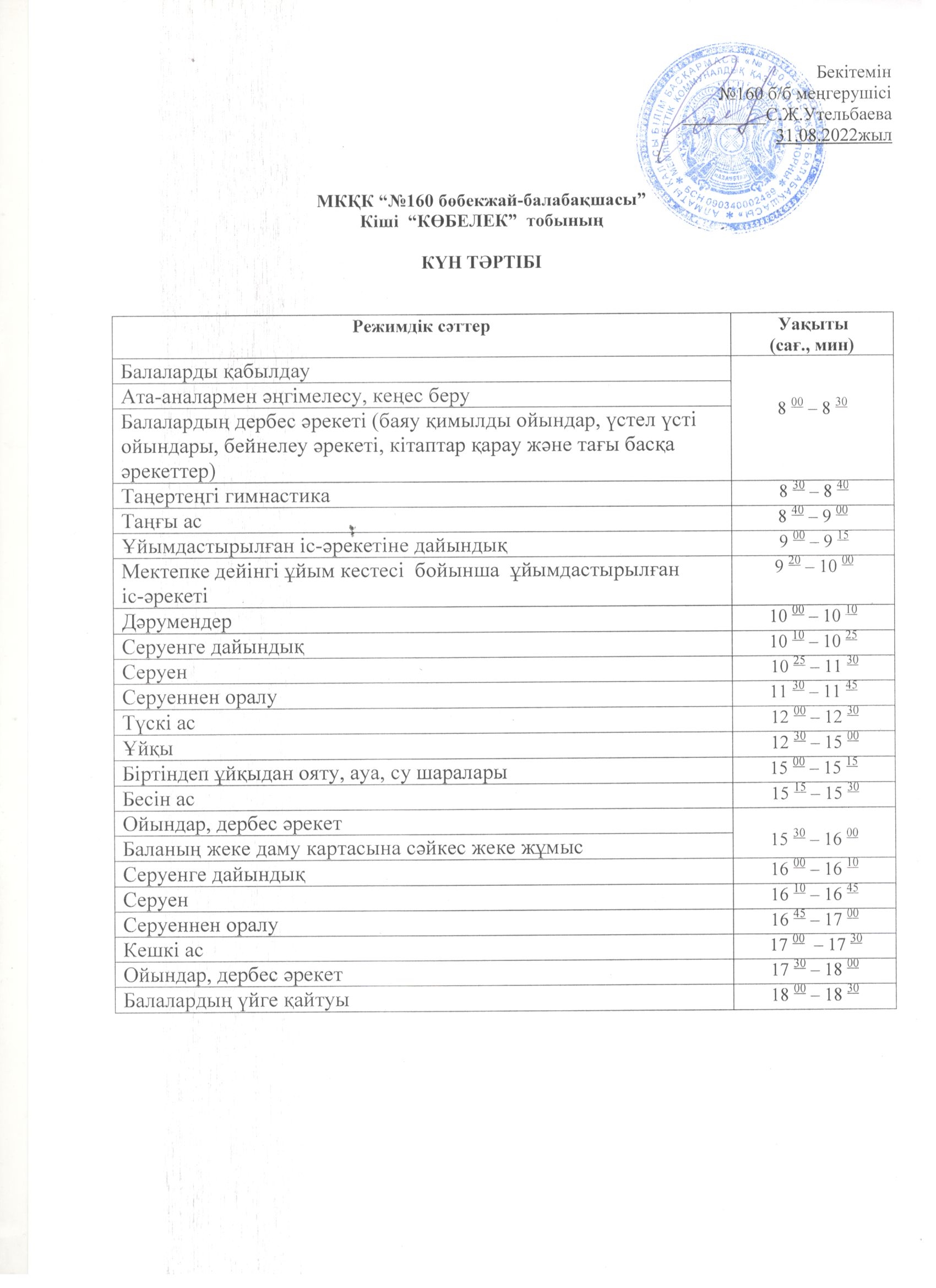 2022-2023 оқу жылының  КҮН ТӘРТІБІ